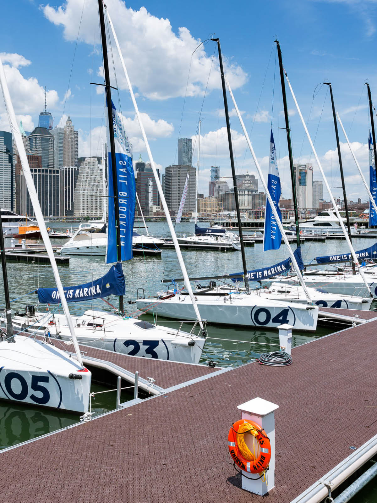 Boats docked at the marina on a sunny day.