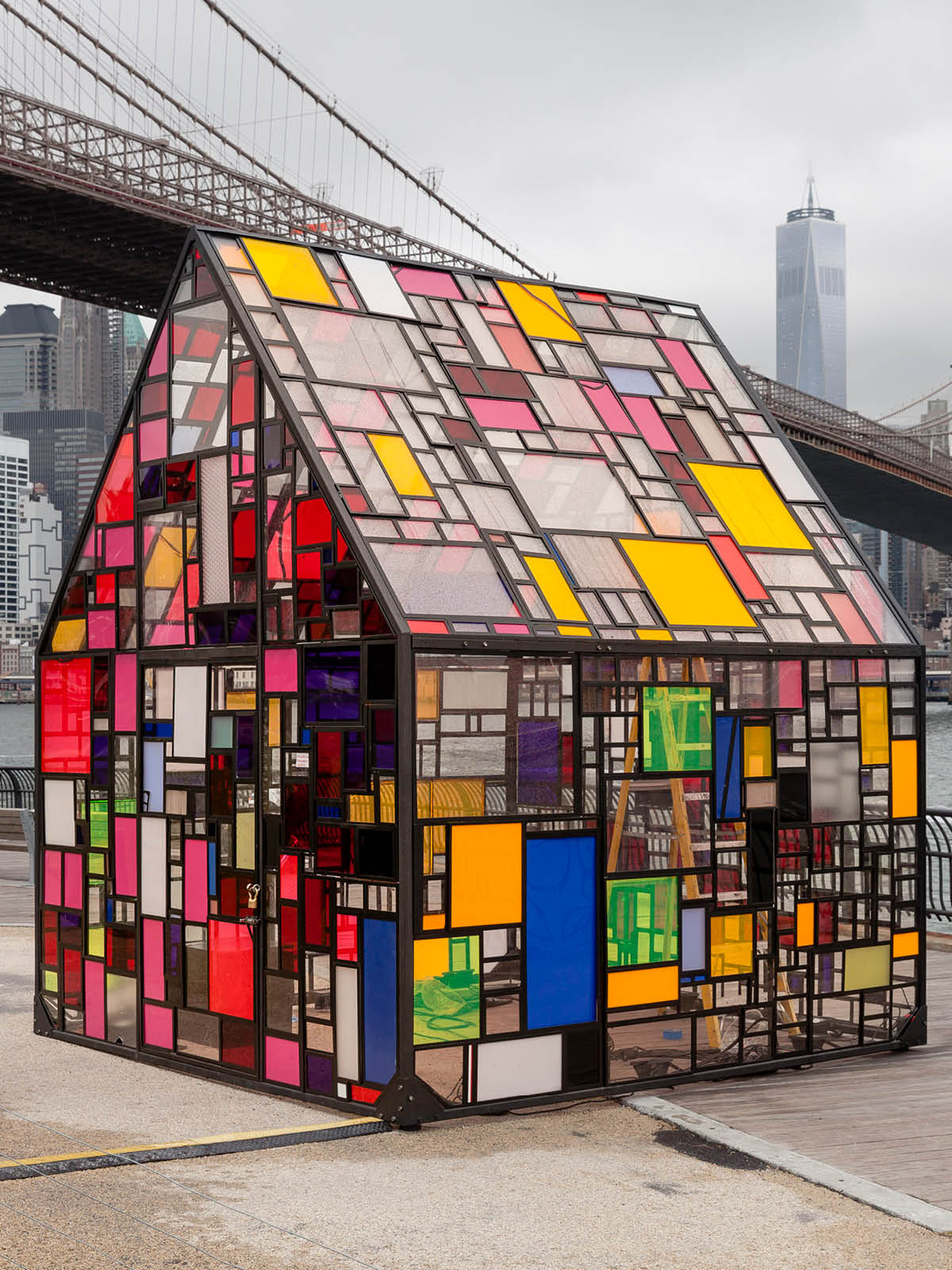 Tom Fruin and CoreAct: Kolonihavehus, 2010, a stained glass house on the Empire Futon Ferry Boardwalk